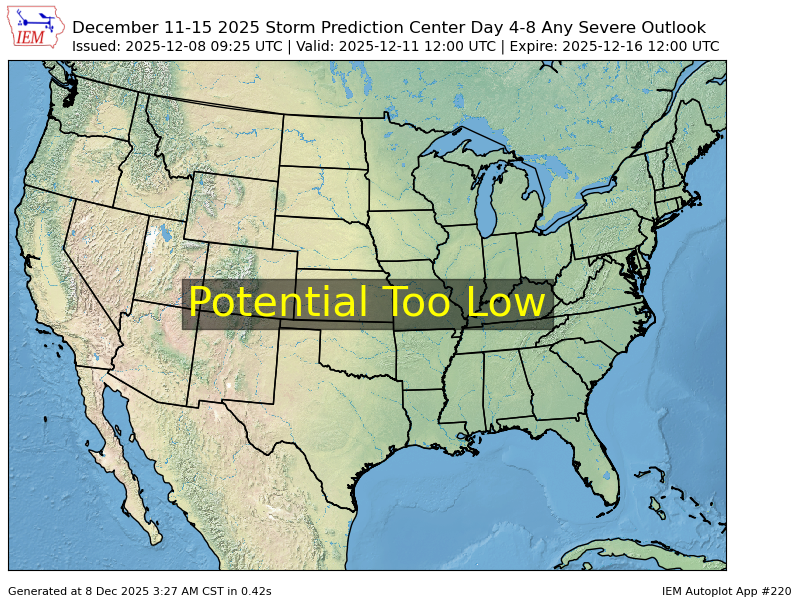 The Storm Prediction Center issues Days 4-8 Convective Outlook at Dec 8, 9:25z spc.noaa.gov/products/exper…