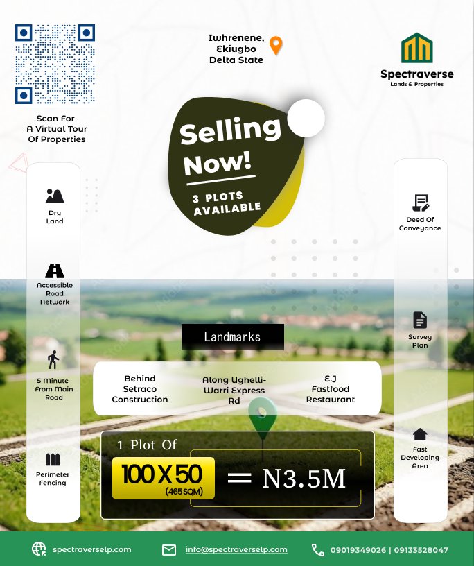 Buy Land — waiting has never made real estate cheaper.

Your future self will thank you.

Verified. Titled. Affordable.
Secure your plot with Spectraverse. 

📞 Call/WhatsApp: 09019349026 | 09133528047

📩 inquiry@spectraverlp.com
🌐 spectraverselp.com