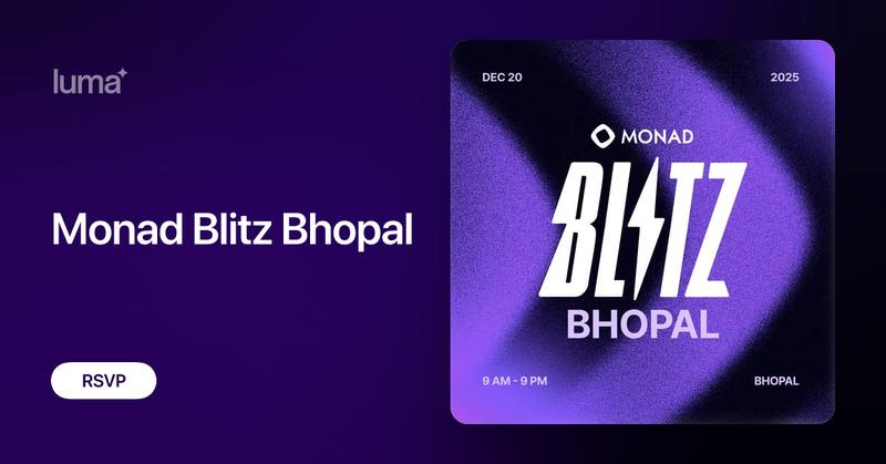 Monad Blitz is coming to Bhopal - a high-energy 1-day IRL hackathon to get you building on Monad, the parallel EVM chain built for radical performance

Prize Pool: $1500
• 1st: $700
• 2nd: $500
• 3rd: $300
FCFS, so register fast
Apply now - luma.com/blitz-bhopal-d…

<a href="/Monad_APAC/">Monad APAC (mainnet arc)</a>