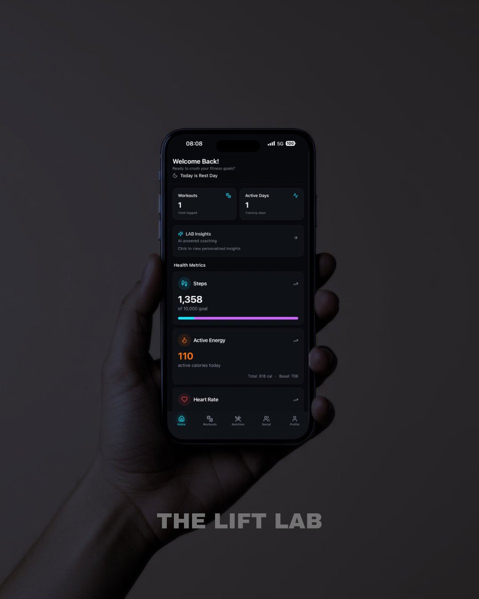 TheLiftLabApp's tweet photo. Your entire fitness life… finally in one place.
Steps, calories, workouts, nutrition and insightful data. 
Clear. Simple. Smart.
The Lift Lab dashboard is almost ready, are you?

#fitnesslife #gymmotivation #comingsoon #GymApp #fyp https://t.co/K0ysjV3bWh