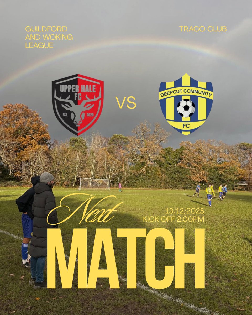 DeepcutFC's tweet image. Next up 🆙 

🆚 Upper Hale
🏟️ Traco Club, Aldershot
📅 Saturday 13th December 
⌚️ 2:00 KO

#UpTheCut 💛💙