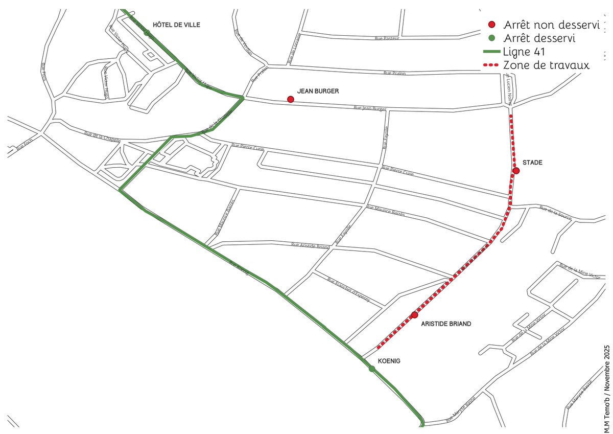 Temob_Bus's tweet image. 🚧 En raison de travaux, la rue Lucien Noirot sera fermée à la circulation dès le 08/12. Lignes impactées : 41, 46, 49, S22. 🚌 Arrêts non desservis : ARISTIDE BRIAND, STADE LUCIEN NOIROT, JEAN BURGER. + d’infos : citeline.fr/info-trafic/ #Travaux #Thionville