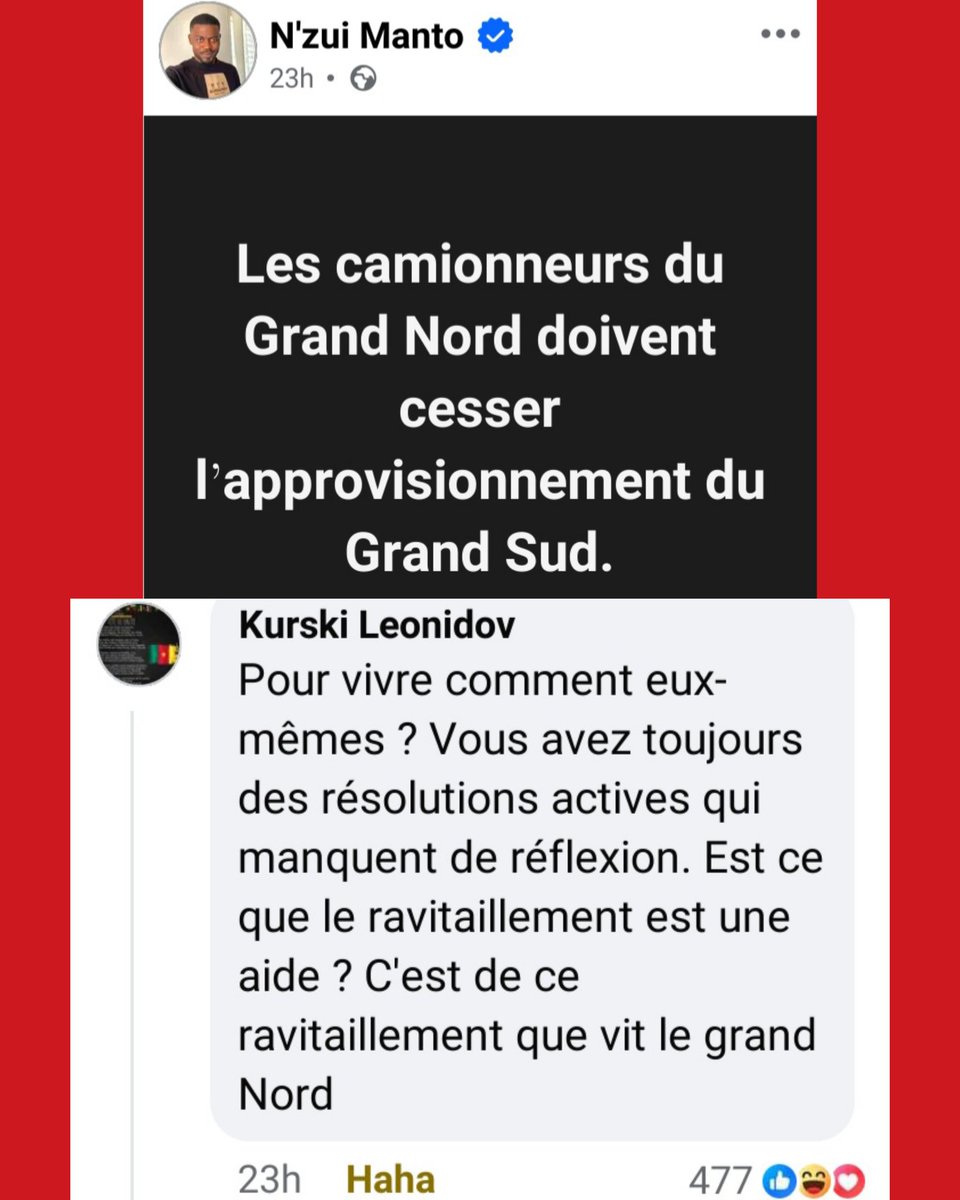 C'est comme dire que TOMBEL devrait ARRETER d'envoyer des plantains et des macabo à Douala. Qui va souffrir ? Cet id!ot ne sait pas qu'aucune région du Cameroun n'est autosuffisante. Je p|ains les cerveaux frits qui se nourrissent des ordures qu'il publie !