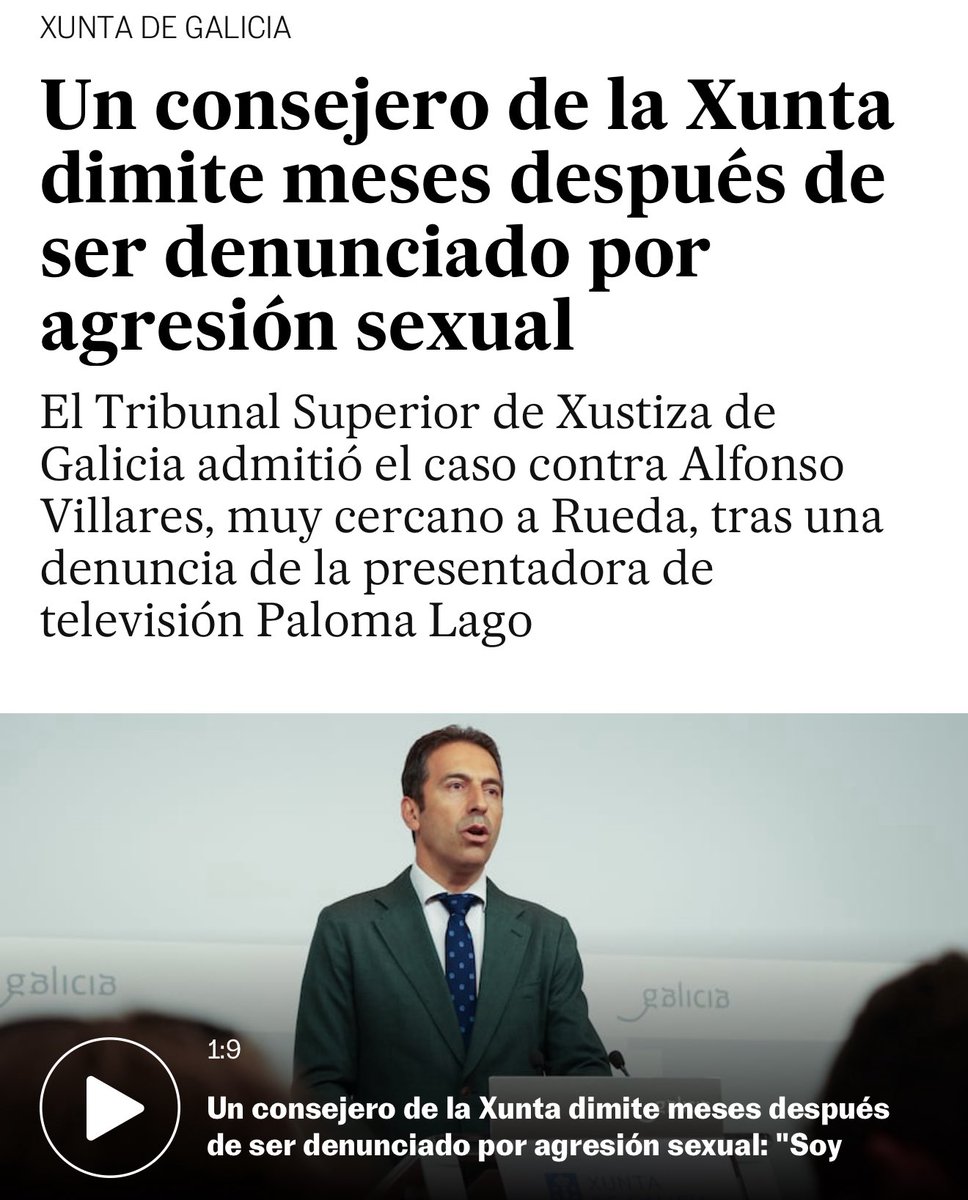Mirad si son mezquinos en el PP de Galicia que nadie sabía quién era la víctima de la agresión sexual.

Pues fue el propio conselleiro quien lo filtró a la prensa. 

El mismo que dimitió meses después de la denuncia. 

El mismo que despidieron entre aplausos.