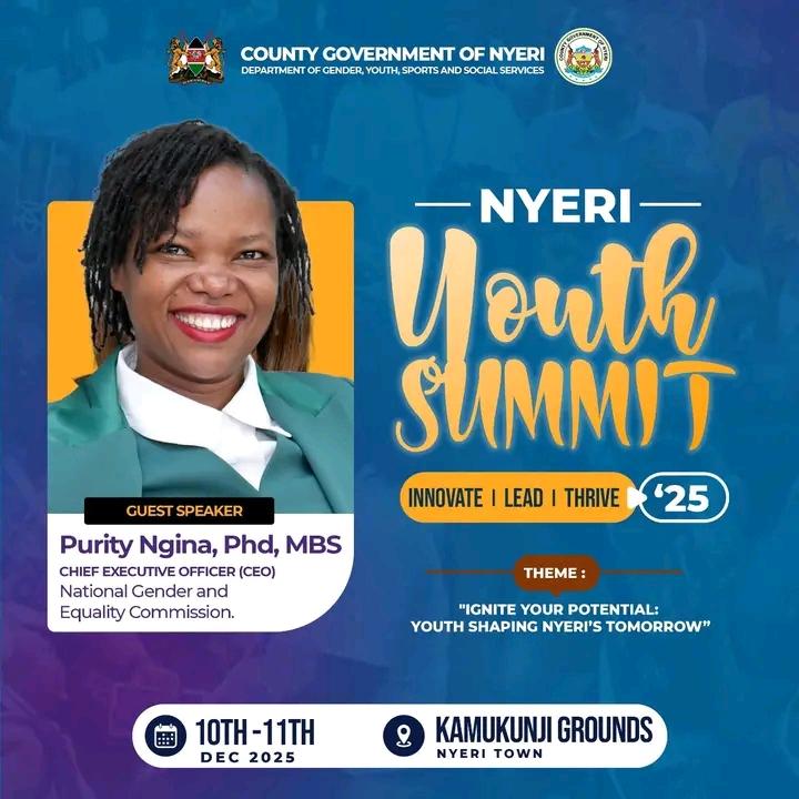 It will be an honor to having the CEO of the National Gender and Equality Commission at #NyeriYouthSummit2025. With rising GBV cases and frequent exposure of survivors in our county, her presence will be vital in shaping youth-led solutions and advancing gender justice.