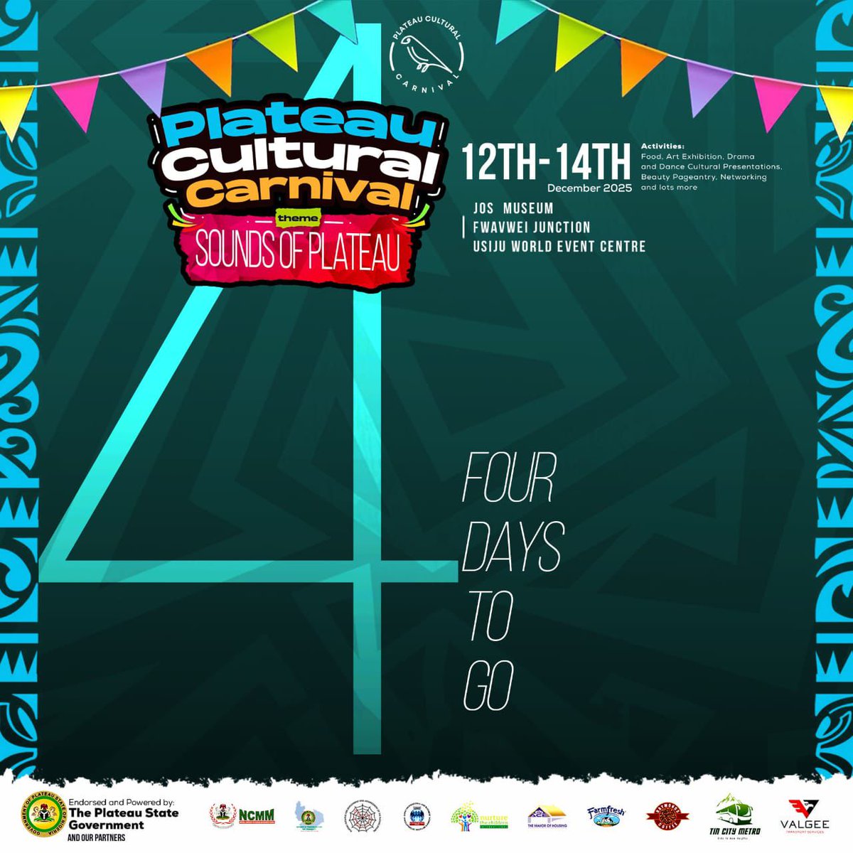 IamSocialMallam's tweet photo. Only 4 days left! 🔥
From dances to food, art, and pageantry — the Plateau Cultural Carnival is set to light up the city!
#SoundsOfPlateau #PCC2025 https://t.co/8uVbeRjEH8