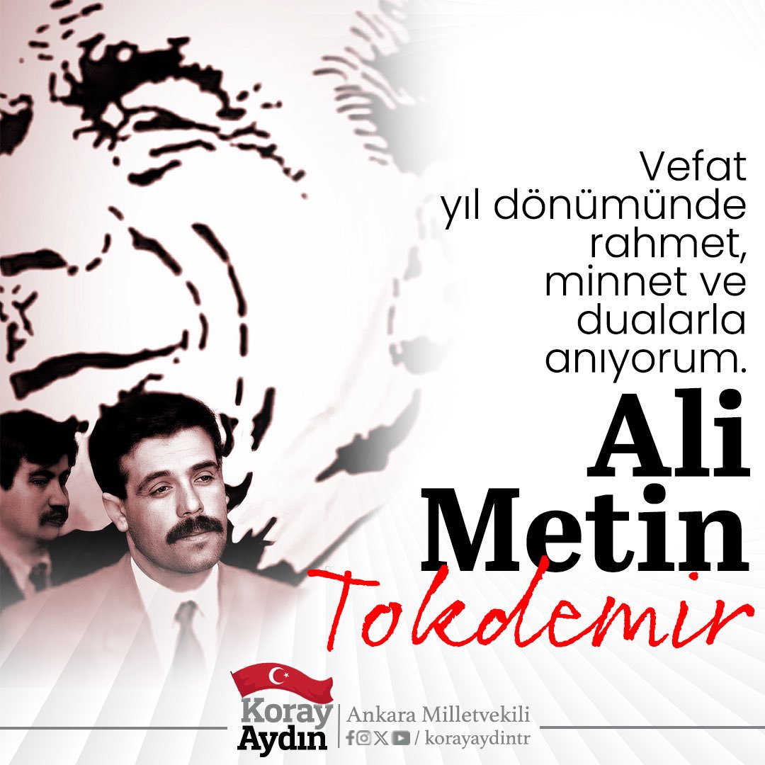 Samimiyeti, fedakarlığı ve mücadelesiyle; vatan sevgisi dolu yüreklerde her daim kıymetli bir yeri olacak olan ülküdaşımız  #AliMetinTokdemir'i vefat yıl dönümünde rahmet, minnet ve dualarla anıyorum.

"Çileye metindi, mertlikte Ali,
Tokdemiri kına soktu da, gitti.
Kanadı yaralı