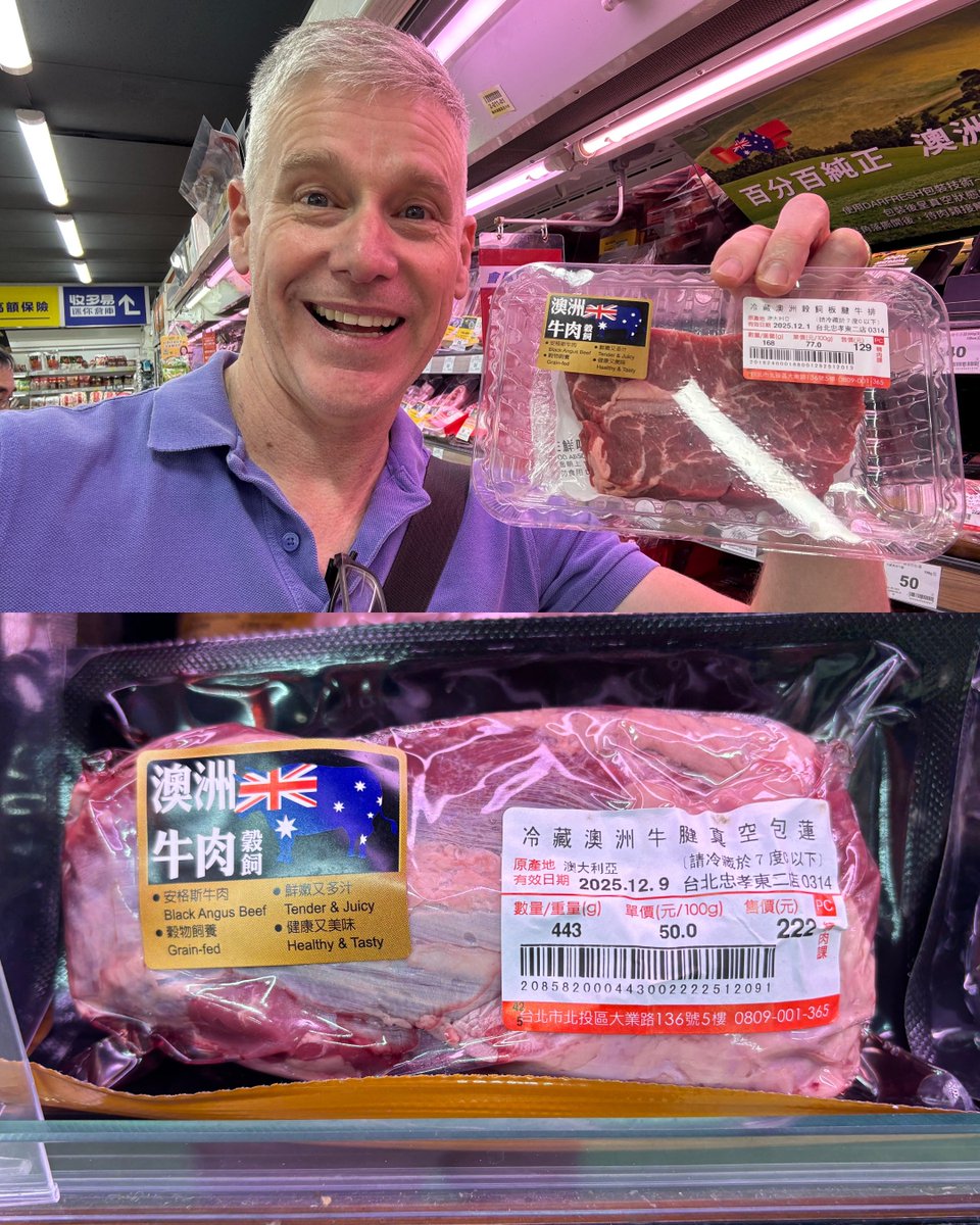AusOfficeTPE's tweet photo. Hi. How was your weekend? Mine was great. Wonderful weather and I found a whole lot of #Australian #meat at my local Carrefour supermarket!! #Beefnoodles or #beefrendang tonight? https://t.co/Z3YPzDLoYD