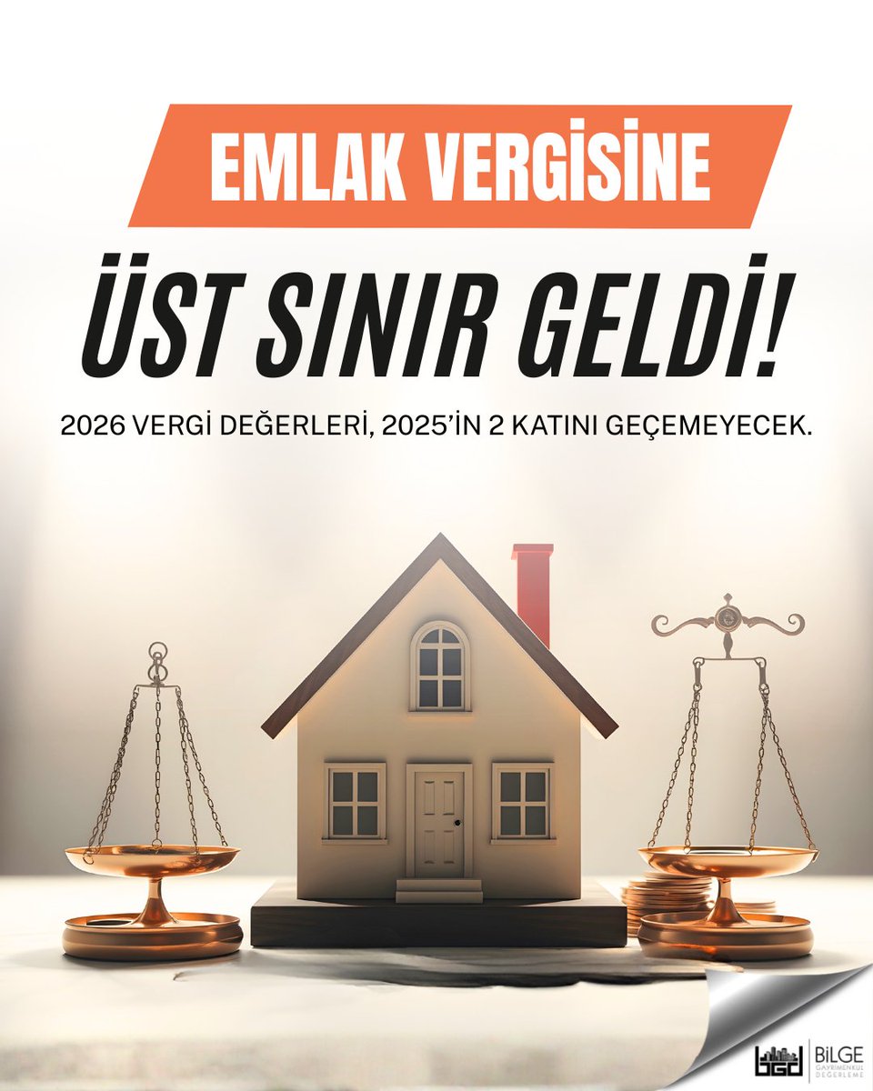 TBMM’de kabul edilen yeni kanun teklifiyle birlikte, 2026 yılında uygulanacak bina ve arazi vergi değerleri için üst sınır getirildi. Buna göre vergi değerleri, bir önceki yılın iki katını aşamayacak.

Kaynak: dunya.com/ekonomi/emlak-…
#değerleme