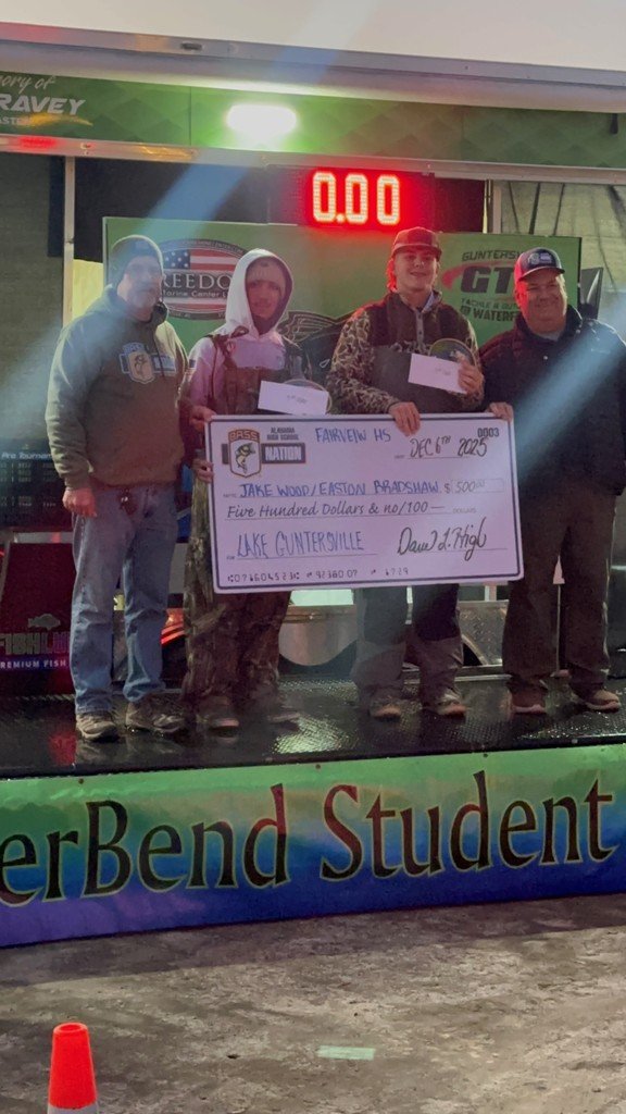 FairviewHighAL's tweet image. Easton Bradshaw and Jake Wood finished 3rd with 21.23 lbs. There were 142 high school boats and 74 junior boats. Congratulations to these guys!