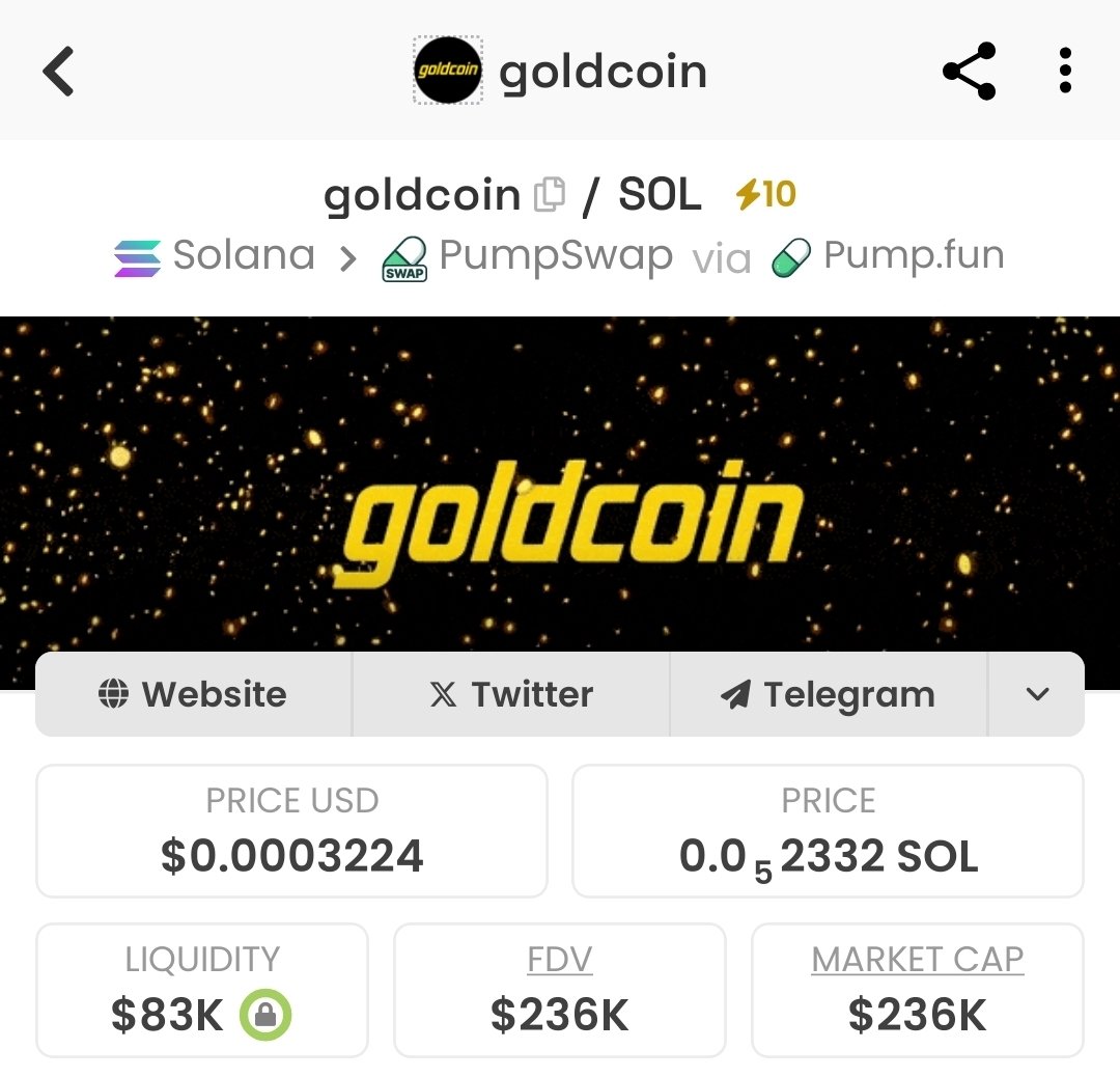 $Goldcoin • Daily Token Improvement Report • 12.8.2025

450k $Goldcoin daily buyback + burn 🔥 
10x Boost paid on Dexscreener via community member (thank you)

26.73% total supply burned so far (267,320,359 Goldcoin)

Track our cto transparency here: goldcoinsol.net/cto 🚀