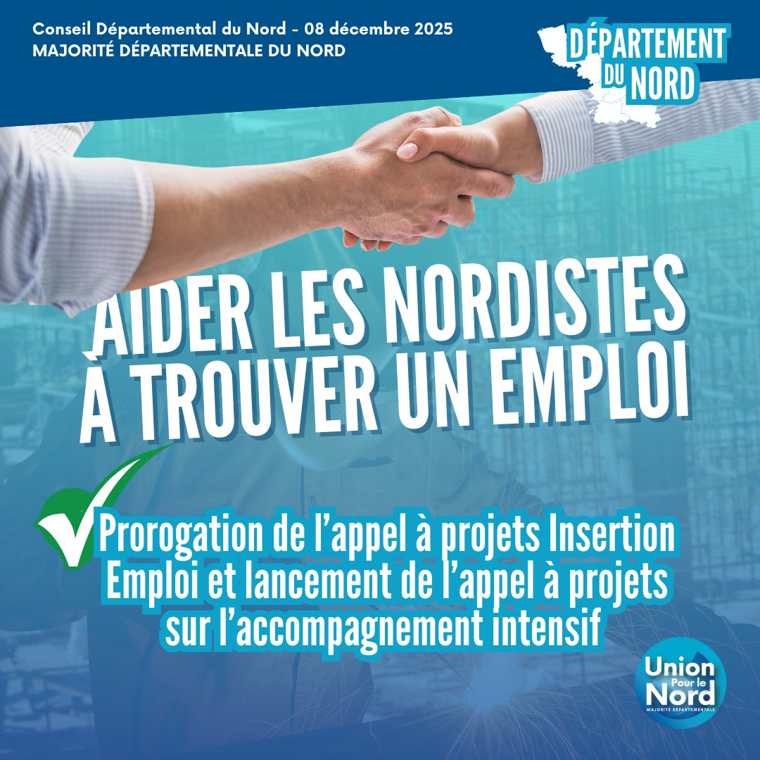 ✅C’EST VOTÉ #CD59 !

Le Département du Nord et ses élus de <a href="/unionpourlenord/">Union Pour le Nord</a> vous aident à retrouver un emploi. 💼
Nous renforçons nos dispositifs pour les allocataires du RSA :
- Accompagnement intensif pour lever les freins avec un nouvel appel à projets
- 30 000 parcours
