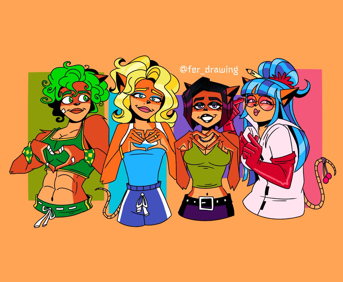 fer_drawing's tweet image. Trophy Girls 💚🩵💜❤️
#AU #TrophyGirls #90s #CrashBandicoot #NitroSquad #Fanart