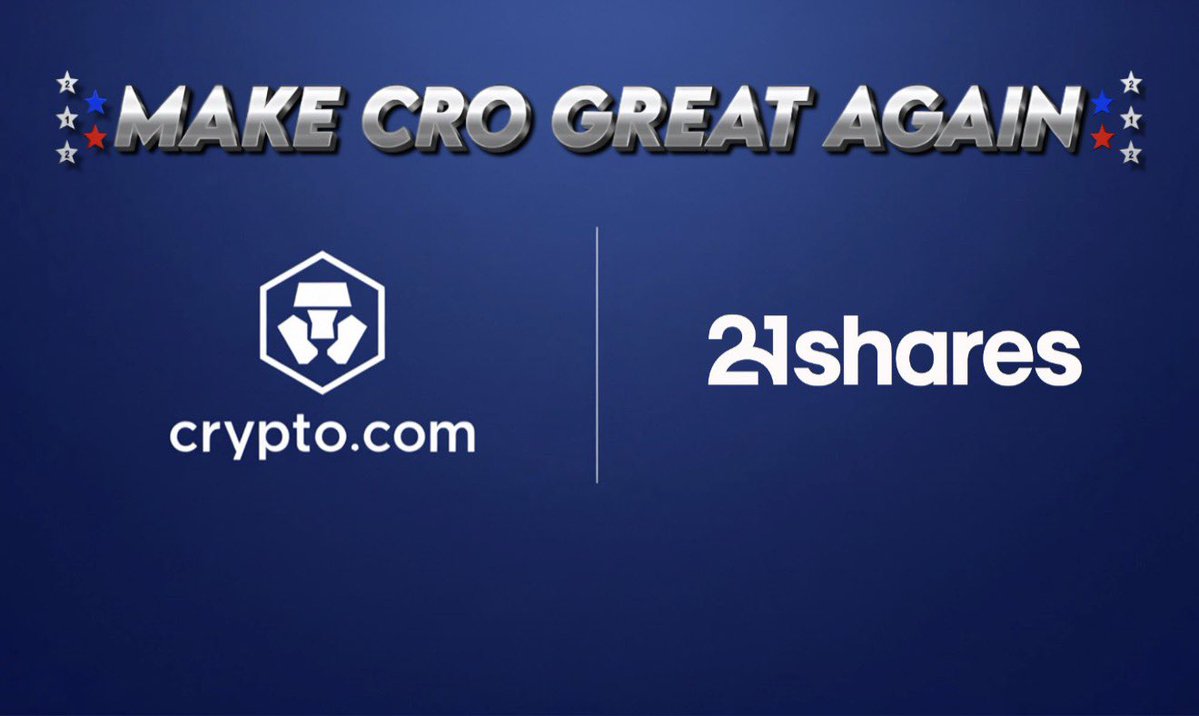 🚨Breaking: #CRO enters a new chapter in the U.S. 🇺🇸 #Cryptocom and 21Shares US are partnering to launch proposed products tracking $CRO including a Private Trust and a potential CRO ETF, pending approvals. A major step for the #CROFam.

Make $CRO Great Again!