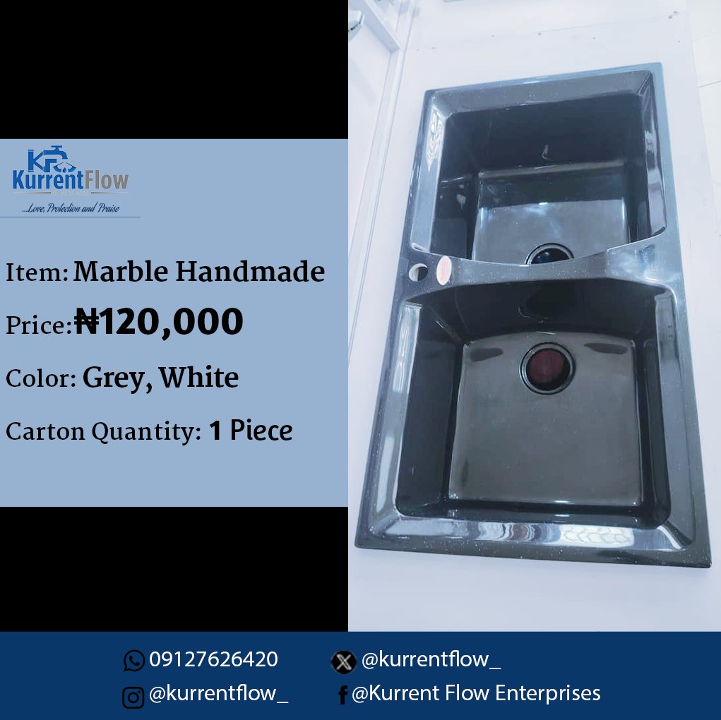 Kurrentflow_'s tweet photo. Timeless beauty meets everyday luxury!
Handcrafted Marble Kitchen Sink – Grey & White
₦120,000 | Limited stock (1 piece per carton)
Built to impress, made to last Upgrade your space today
09127626420
#KurrentFlow #MarbleMagic #KitchenUpgrade #LuxuryLiving #HandmadeSink https://t.co/13NqaNDvdt