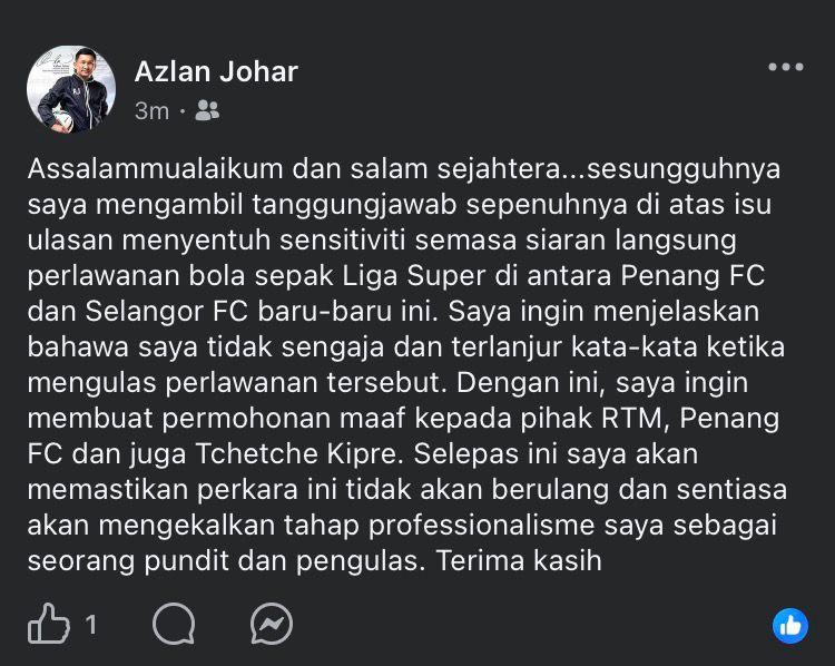 <a href="/NabilNxrdin/">Nabil Nordin</a> <a href="/suhaimisulaiman/">Suhaimi Sulaiman</a> Permohonan maaf dari saudara Azlan Johar... <a href="/suhaimisulaiman/">Suhaimi Sulaiman</a>