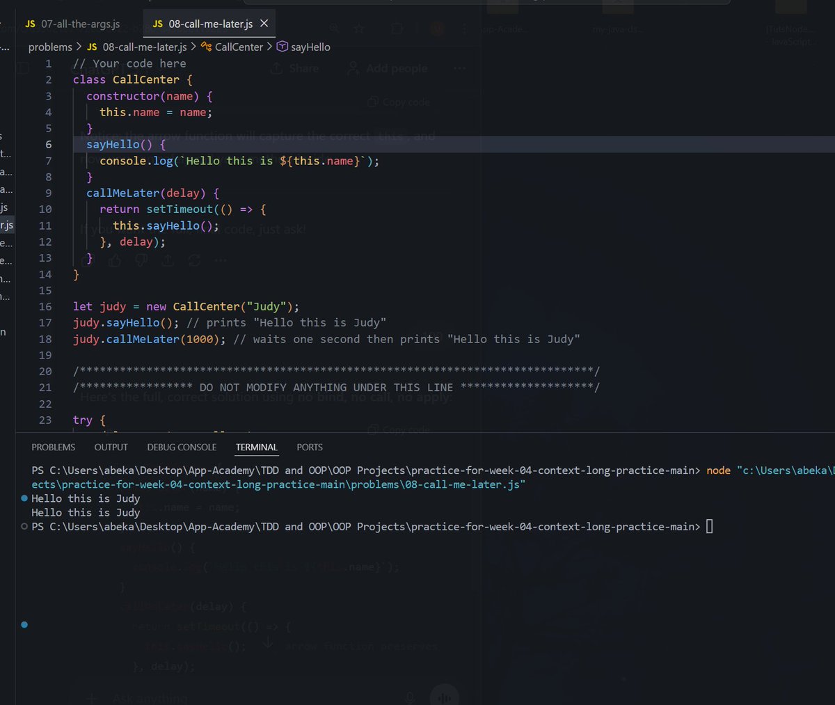 BEKAAMAN2's tweet image. Day 35 of #100DaysOfCode
Got deeper into JavaScript’s this behavior today.
Implemented a simple CallCenter class and made sure context stays intact inside setTimeout — no .bind, .call, or .apply needed. Loving how much more intuitive JS feels each day. 
#JavaScript #Code #DevLife