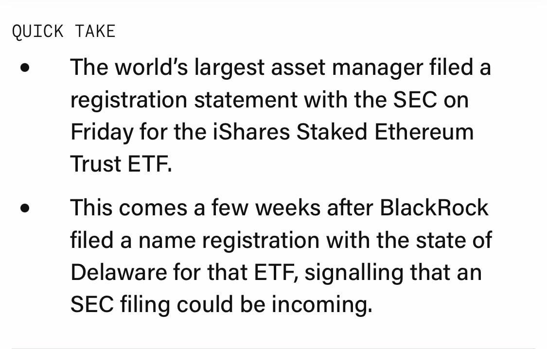 BlackRock 向 SEC 提交 iShares Staked Ethereum Trust ETF 的公告图