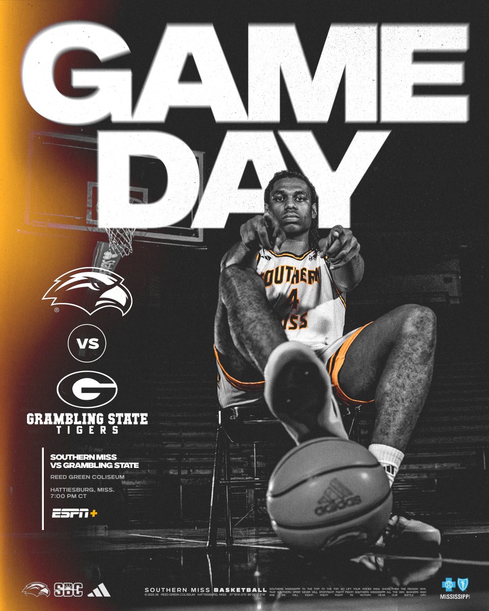 Back at 𝗧𝗛𝗘 𝗚𝗥𝗘𝗘𝗡𝗛𝗢𝗨𝗦𝗘 🏠

🆚 » Grambling State
📍 » Reed Green Coliseum
⏰ » 7 PM CT
📺 » ESPN+
ℹ️ » linktr.ee/southernmissmbb
🎟️ » smttt.info/MBB25Tix
