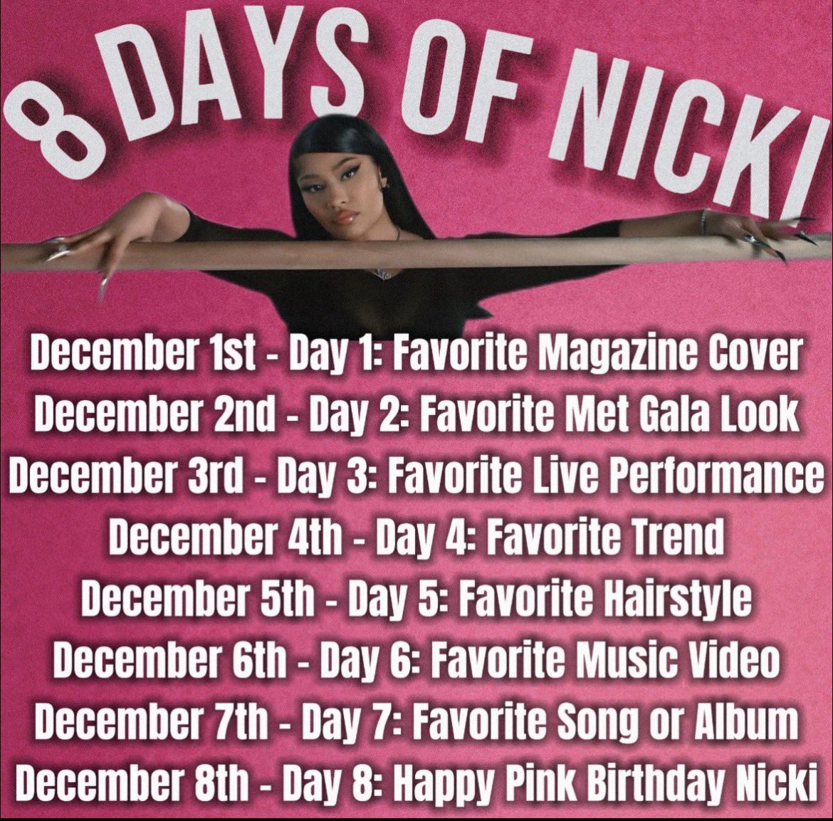 missnikkinick's tweet photo. #8DaysOfNicki #8DaysOfOnika
#HappyBirthdayNicki 🥳
Day 8: Birthday Message ✨
Thank God for today!
Thank God for your birth @NICKIMINAJ
Love you ♾️ 😘
#HappyBirthdayNicki 💖💖💖 https://t.co/rq9l1u21gB