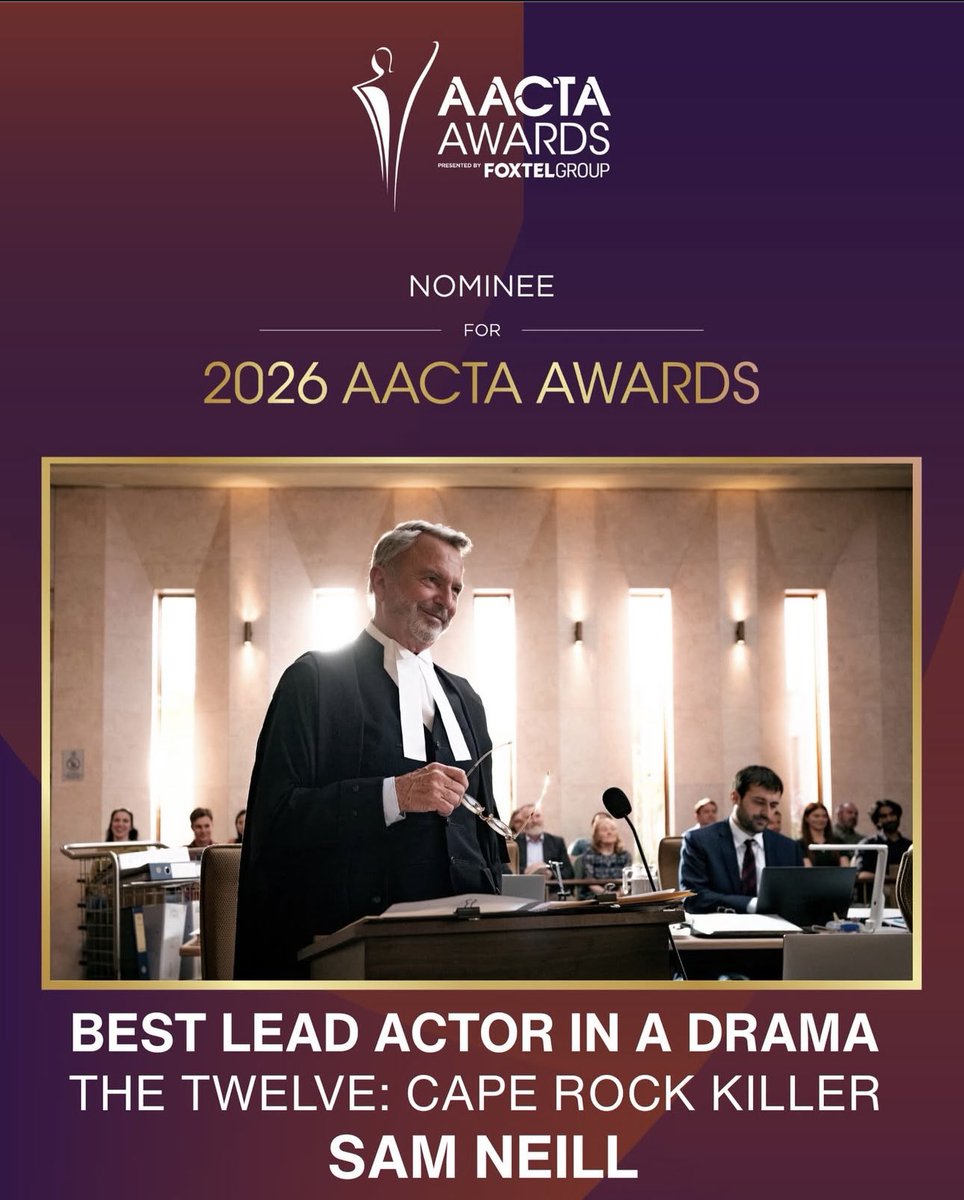 great news! sam neill is nominated for ‘best lead actor in a drama presented by binge’ — 'the twelve: cape rock killer' at the aacta awards (2025) 👏🏻

📸: samneilltheprop | ig