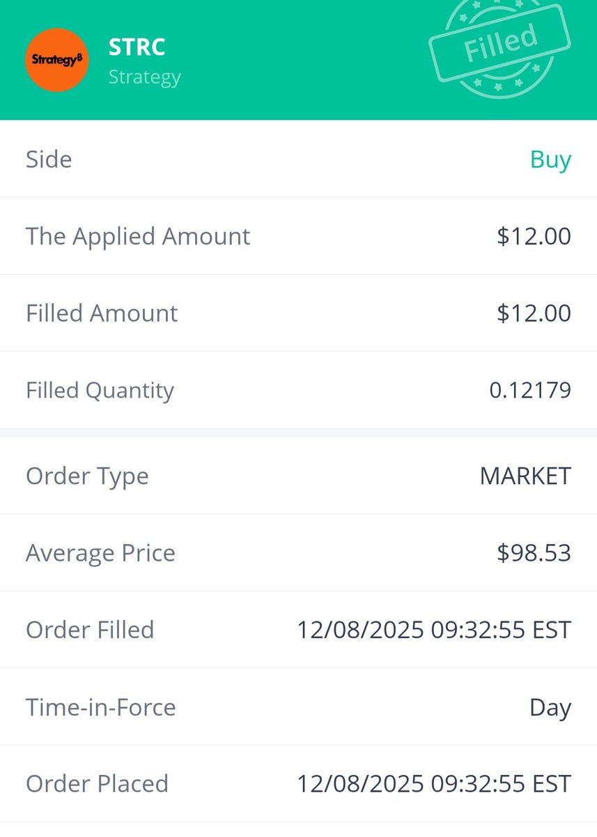 Added 12 dollars &lt;.12 shares&gt; of STRC to the EWDF.  STRC (Strategy Inc.'s preferred stock) pays a high, monthly, variable dividend, currently around 10.75% annually, adjusted to keep its price near $100, with recent payments around $0.90 monthly.   Fund has 222 positions:)