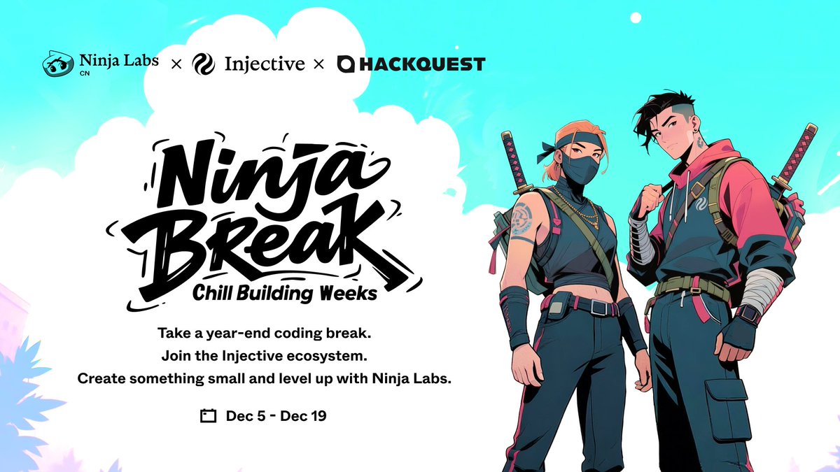 2025 is almost wrapped —
perfect time for a relaxed year-end coding break 😌

Join HackQuest, <a href="/injective/">Injective 🥷</a>, and <a href="/NinjaLabsCN/">Ninja Labs CN</a> for 2025 Builder Break: Chill Building Weeks.

Build something small, share it, and compete for a prize.

Dec 5–18 | Details below 👇
moonshotcommons.notion.site/2025-Builder-B…