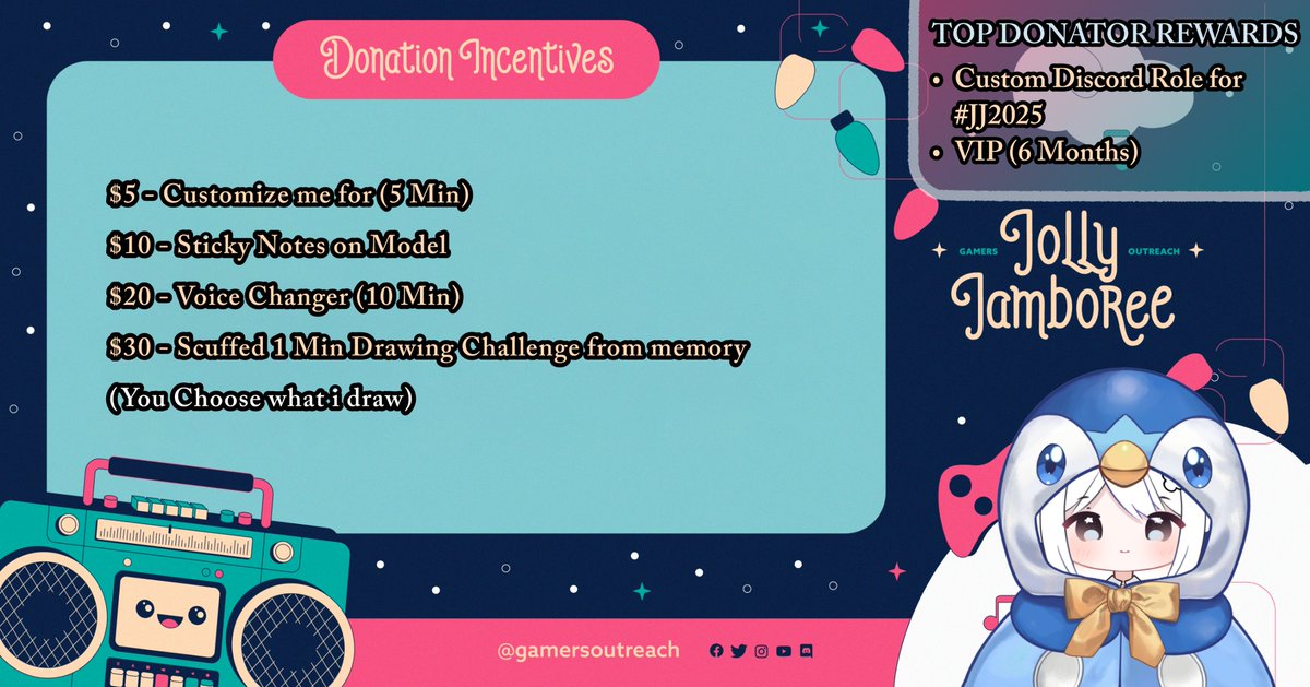 MiruuxdVT's tweet image. I’m really happy to share that I’ll be joining @GamersOutreach for Jolly Jamboree 2025! #JJ2025 🩵 

This will be my second charity stream this year, and also my last stream of the month/year. I’ve put together special donation goals and incentives, and our target for the event…