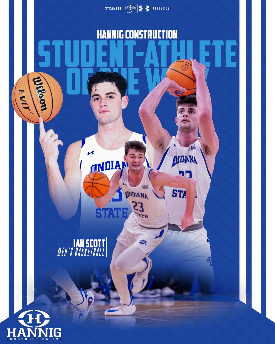 .<a href="/IndStBasketball/">Indiana State Basketball</a>'s <a href="/ian_scott4/">Ian Scott</a> named this week's #HannigConstruction Student-Athlete of the Week after leading the Sycamores to wins over both Eureka and Southern Indiana

tinyurl.com/3f3aveap

#MarchOn