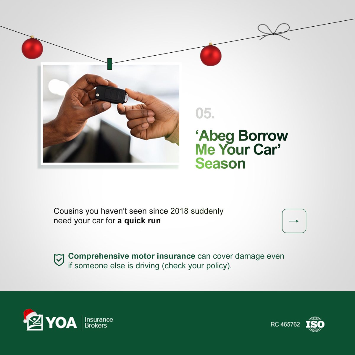 YoaBrokers's tweet image. And that's why insurance exists, to keep you in control when life starts doing anyhow.
Stay insured. Stay enjoying. Stay Decembering.

Save it for when Detty December starts doing too much

#YOAInsurance #DettyDecember #StayCovered