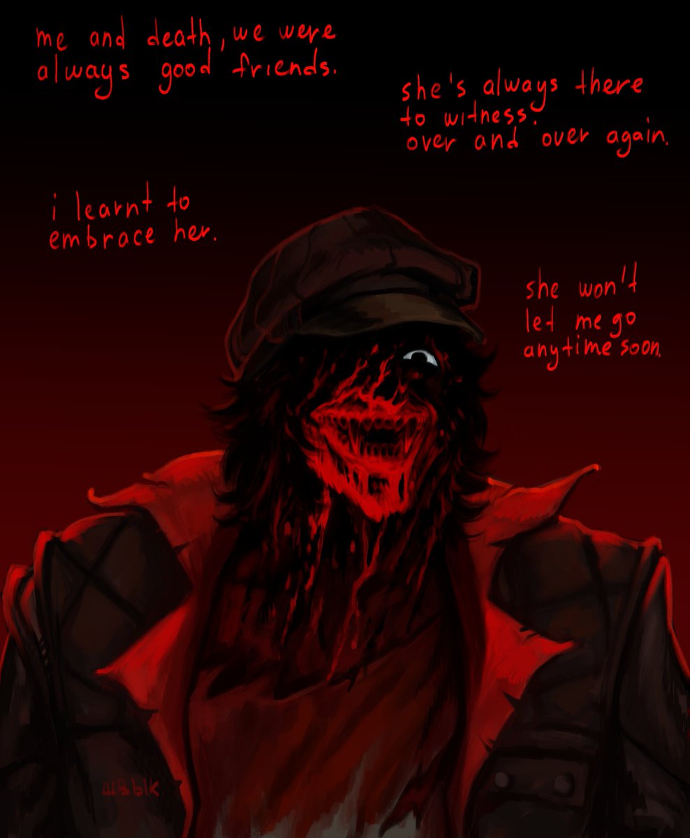 #deadlockfanart #drifter 

"it felt like a punishment at first. then it hit me. i only feel and felt alive when i kill, when i have to worry that there may be no tomorrow. maybe it's a gift. to be a nameless horror for eternity, never caring for ever shifting world around me."