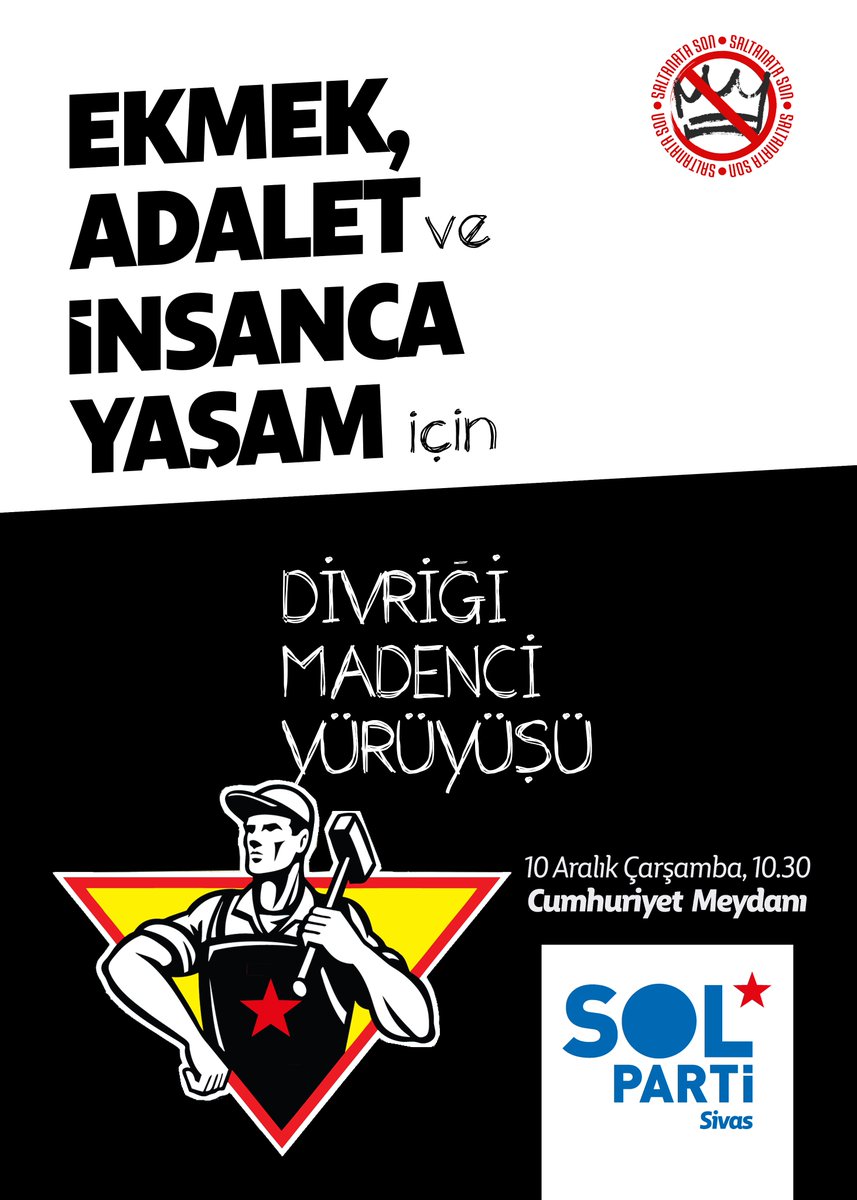 ⛏️ Özelleştirme Divriği’ni öldürüyor!

 Yaşam için, ekmek ve adalet için madenciler yürüyor!

📅 10 Aralık Çarşamba
🕥 10.30
📍 Cumhuriyet Meydanı

Madencilerle birlikte yürüyelim!