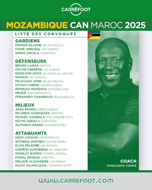 CAN 2025 : Chiquinho Condé, le sélectionneur national du Mozambique a dévoilé la liste des joueurs convoqués !

#CAN2025 #Joueursconvoqués #ChiquinhoCondé #Carréfoot