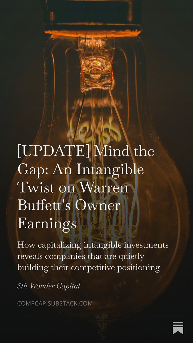 Haiku of the Day for "Mind the Gap: An Intangible Twist on Warren Buffett's Owner Earnings"

R and D spending 
Hidden growth masked as spending.
Mind the gap, find gems.

substacktools.com/sharex/bKBZAeBQ