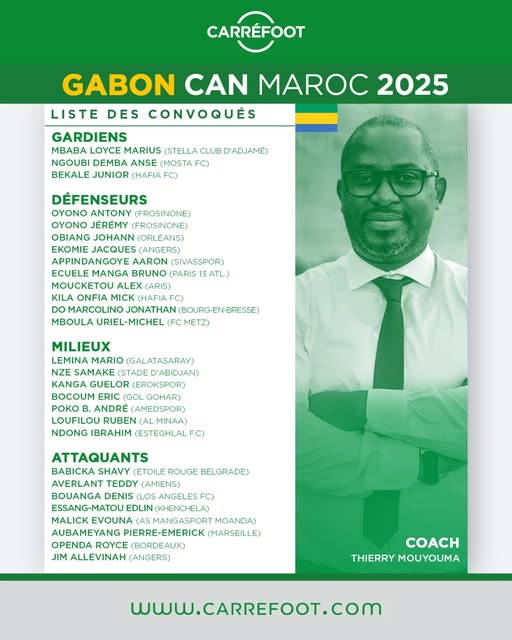 CAN 2025 : Thierry Mouyouma le sélectionneur national du Gabon a dévoilé la liste des joueurs convoqués !

#CAN2025 #Joueursconvoqués #ThierryMouyouma #Carréfoot