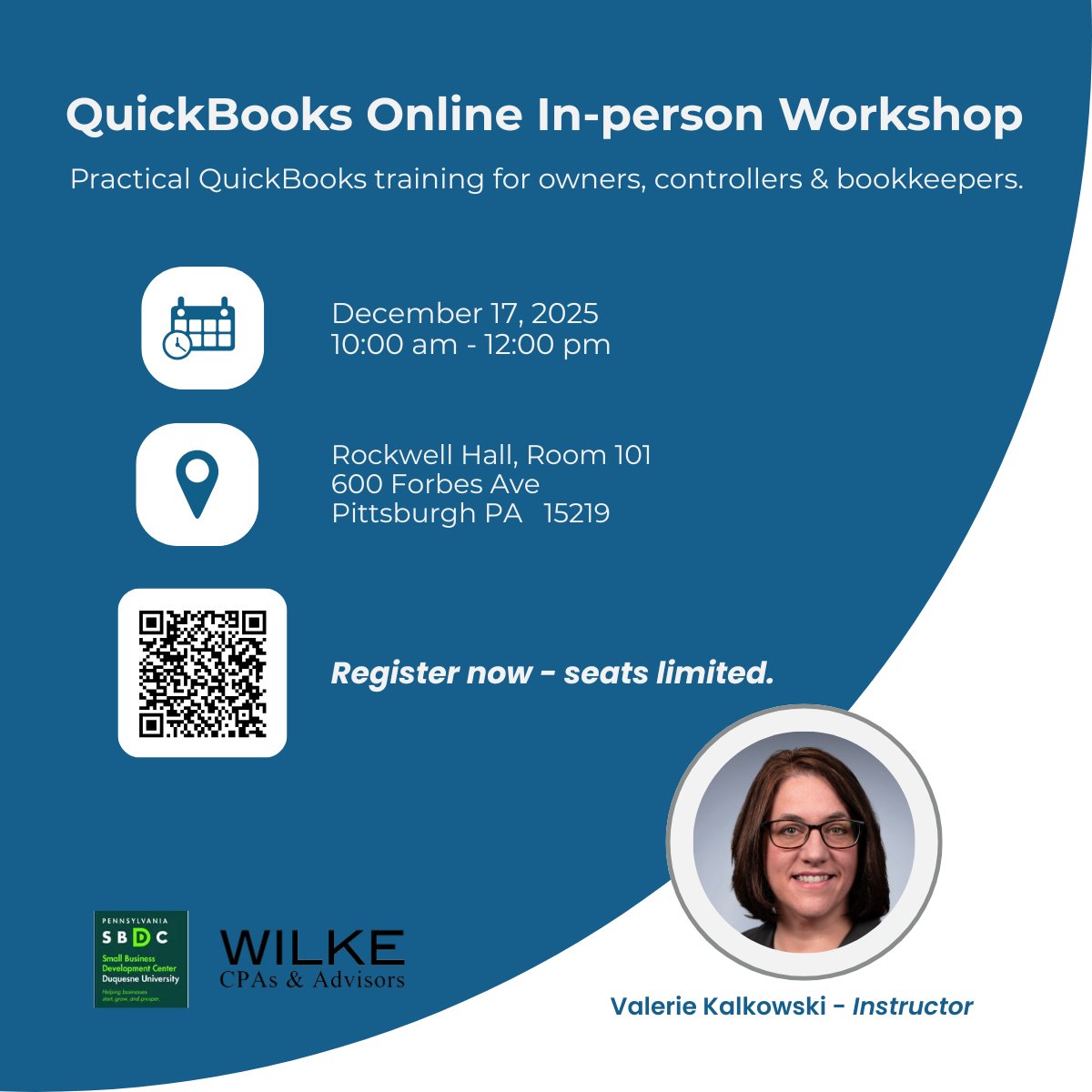 Last workshop of the year: join Valerie Kalkowski for two practical hours of QuickBooks Online training tailored for owners, controllers and bookkeepers. 

Space is limited — register now: ow.ly/abko50XFE4U
 
#QBO #AccountingWorkshop #SmallBusiness