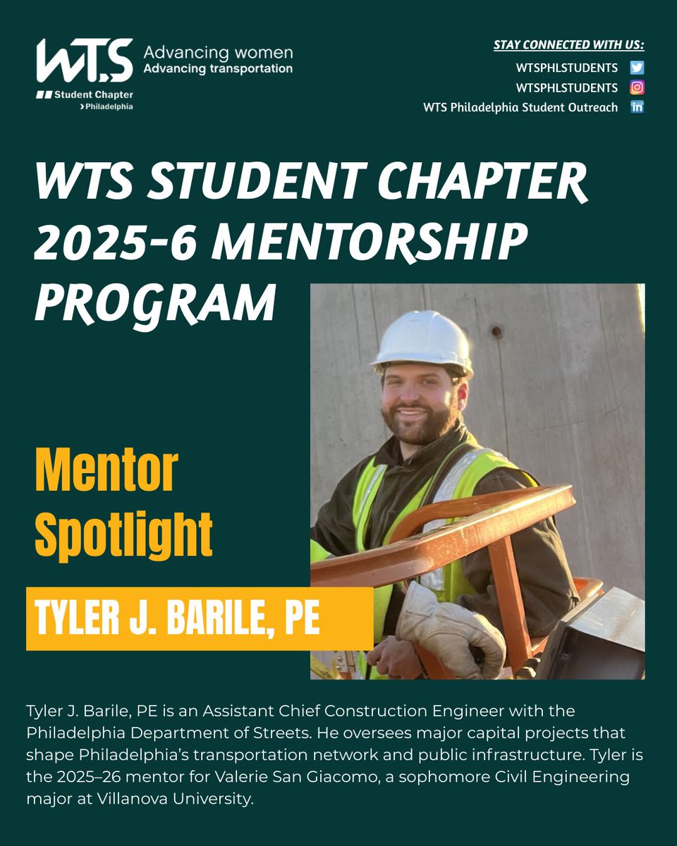 WTSPHLStudents's tweet photo. We’re excited to kick off WTS Student Chapter 2025-26 Mentor-Mentee Spotlight Series with Tyler J. Barile, PE! https://t.co/5GszN1eRMI