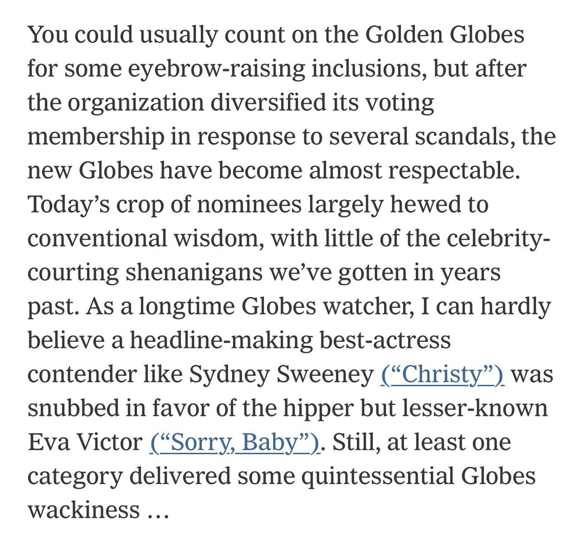 Have the Golden Globes gotten… hip? More on this surprising trend and other surprises and snubs here: nytimes.com/2025/12/08/mov…