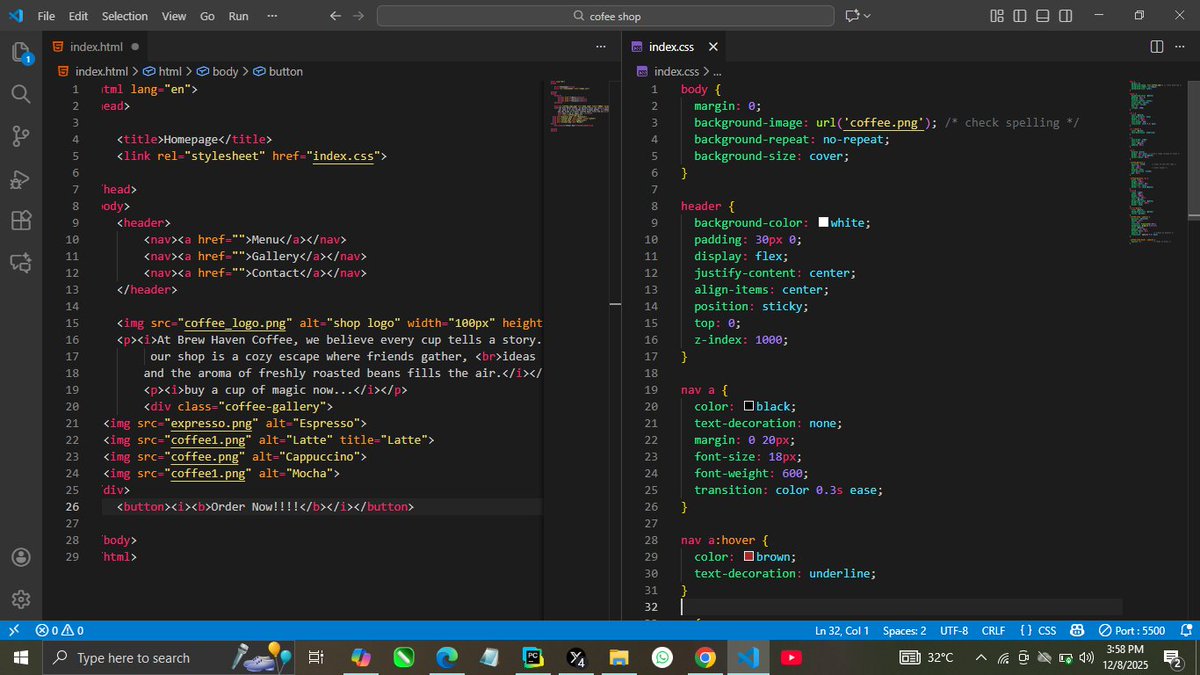code_with_nynja's tweet image. Working on a coffee shop website using  HTML and CSS
Page 1
Open for suggestions and improvements from you guys 
#progressisprogress