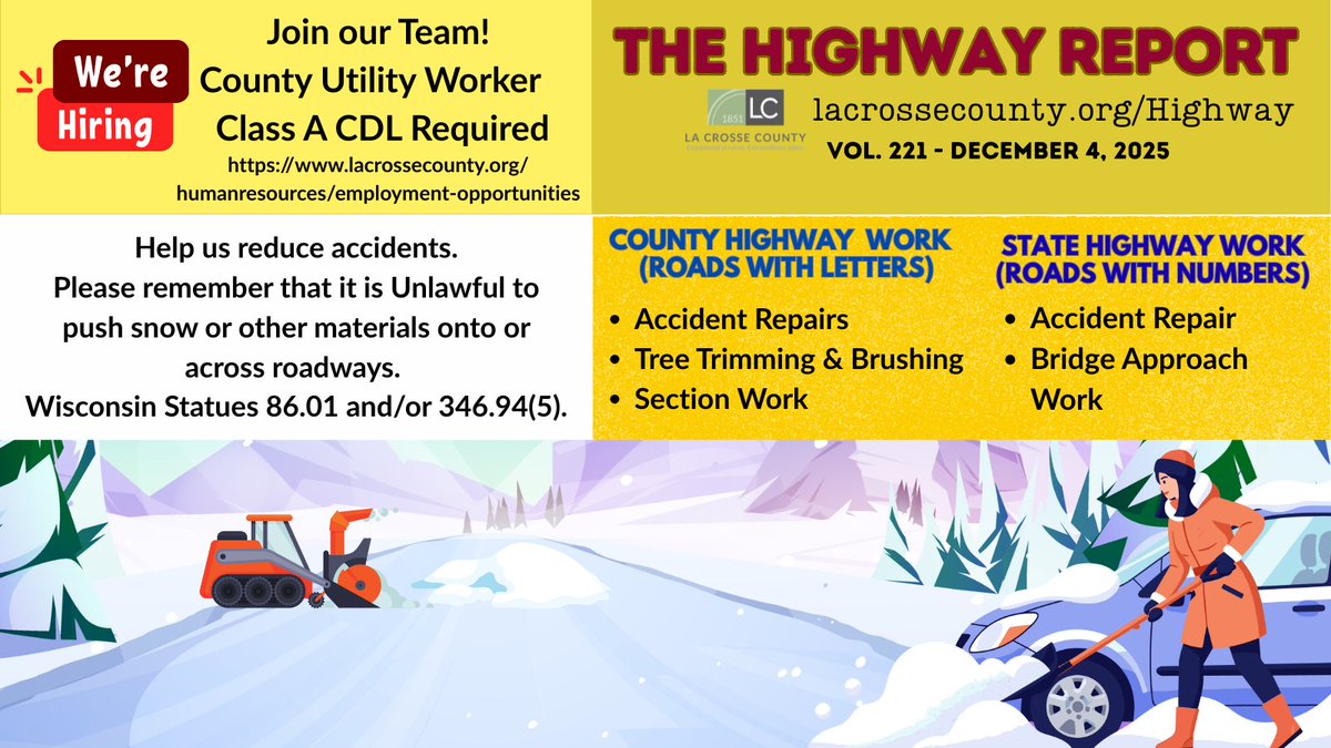 Our plans for this week.  Please slow down and watch for plows as the weather gets bad again.