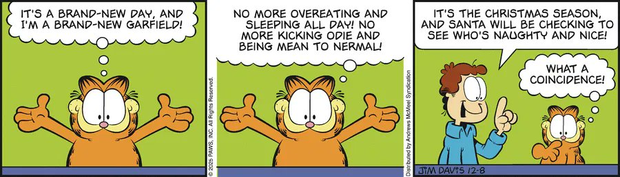 Garfield by Jim Davis for Mon, 08 Dec 2025