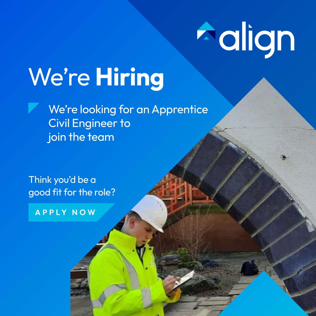 Do you want to develop your skills by working with a team of professionals whilst working towards a fully funded degree?

Kickstart your career as an Apprentice Civil Engineer with Align Property Services.

Ready to launch your career? Visit tinyurl.com/ypsnej47