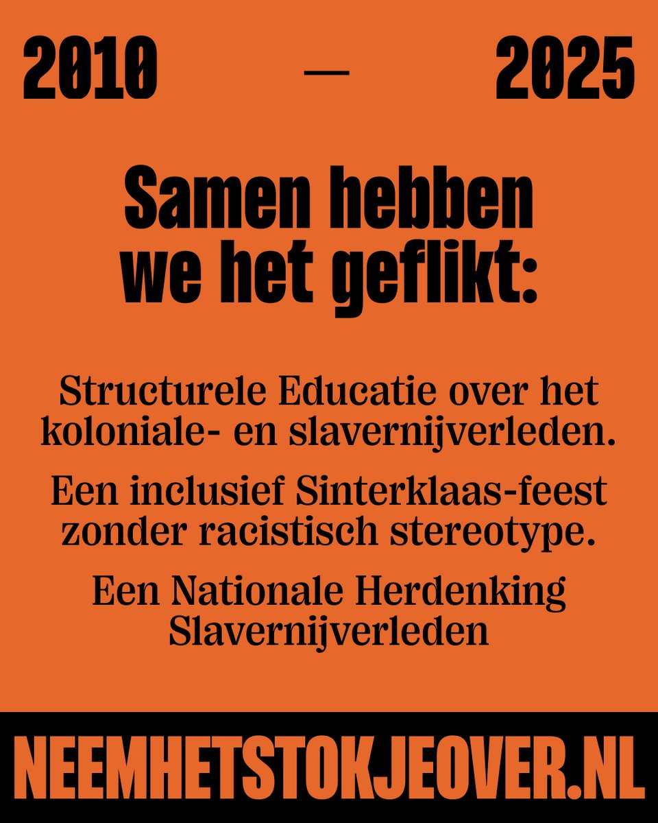 TheRebelThePoet's tweet image. MISSIE VOLBRACHT✅️

In 2010 besloot een groep Nederlanders om de strijd aan te gaan voor een inclusief Sinterklaasfeest zonder zwarte piet. Na 15 jaar strijd en impact nemen we afscheid. We hebben succesvol onze drie doelen behaald en dragen het stokje over aan de samenleving.