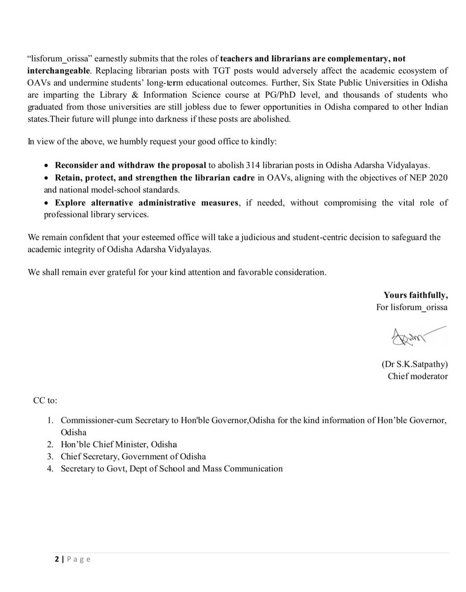 To The Hon 'ble minister school  &amp; mass  education <a href="/NityanandaBJP/">Nityananda Gond</a>  Request for Reconsideration of the Abolition of 314 Librarian Posts in Odisha Adarsha Vidyalayas and  Creation of TGT Posts in Their Place. <a href="/NEP2020/">𝐍𝐚𝐭𝐢𝐨𝐧𝐚𝐥 𝐄𝐝𝐮𝐜𝐚𝐭𝐢𝐨𝐧 𝐏𝐨𝐥𝐢𝐜𝐲</a>  <a href="/cbseindia29_bbr/">CBSE Regional Office Bhubaneswar</a>  <a href="/cbseindia29/">CBSE HQ</a> <a href="/OAVS_Official/">Odisha Adarsha Vidyalaya Sangathan</a> <a href="/SMEOdisha/">EducationOdisha</a>