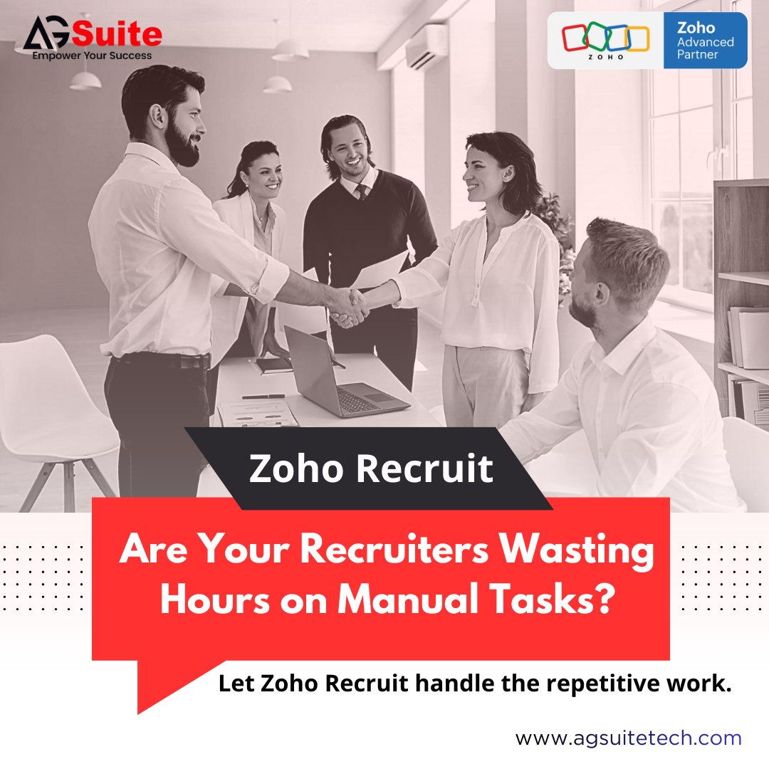 Struggling with Recruits? Try Zoho Recruit Today

Stop struggling with recruitment.
Start hiring with confidence.

🔗 Learn more about how we streamline hiring for growing companies: zurl.co/TPcmL

#ZohoRecruit #RecruitmentSolutions #HiringMadeEasy #AGSuiteTechnologies