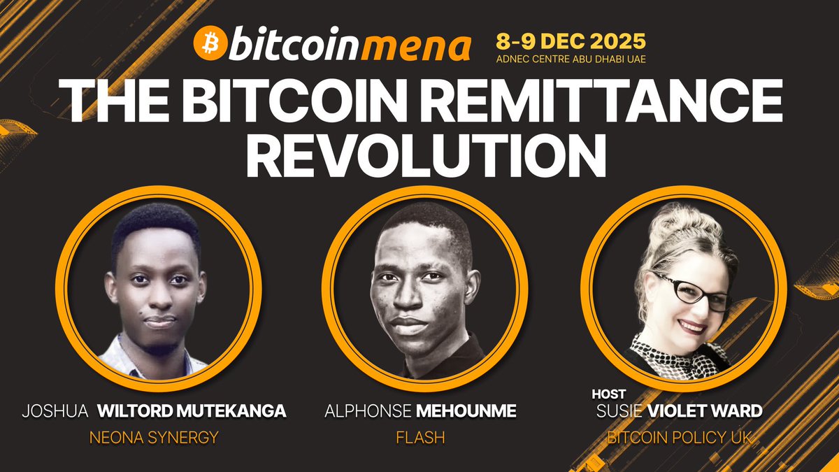 We are currently live at ADNEC Centre Abu Dhabi, UAE 🇦🇪 at the ongoing <a href="/bitcoinmenaconf/">Bitcoin MENA Conference</a> 2025
•
Join the <a href="/NeonaSynergy/">NeonaSynergy</a> team as our Country Lead <a href="/JoshWiltord/">Josh Wiltord</a> will be hosted tomorrow by <a href="/DecentraSuze/">Decentra Suze</a> of <a href="/bitcoinpolicyuk/">Bitcoin Policy UK</a> on the “Bitcoin Remittance Revolution” panel. Don’t miss it 🤝