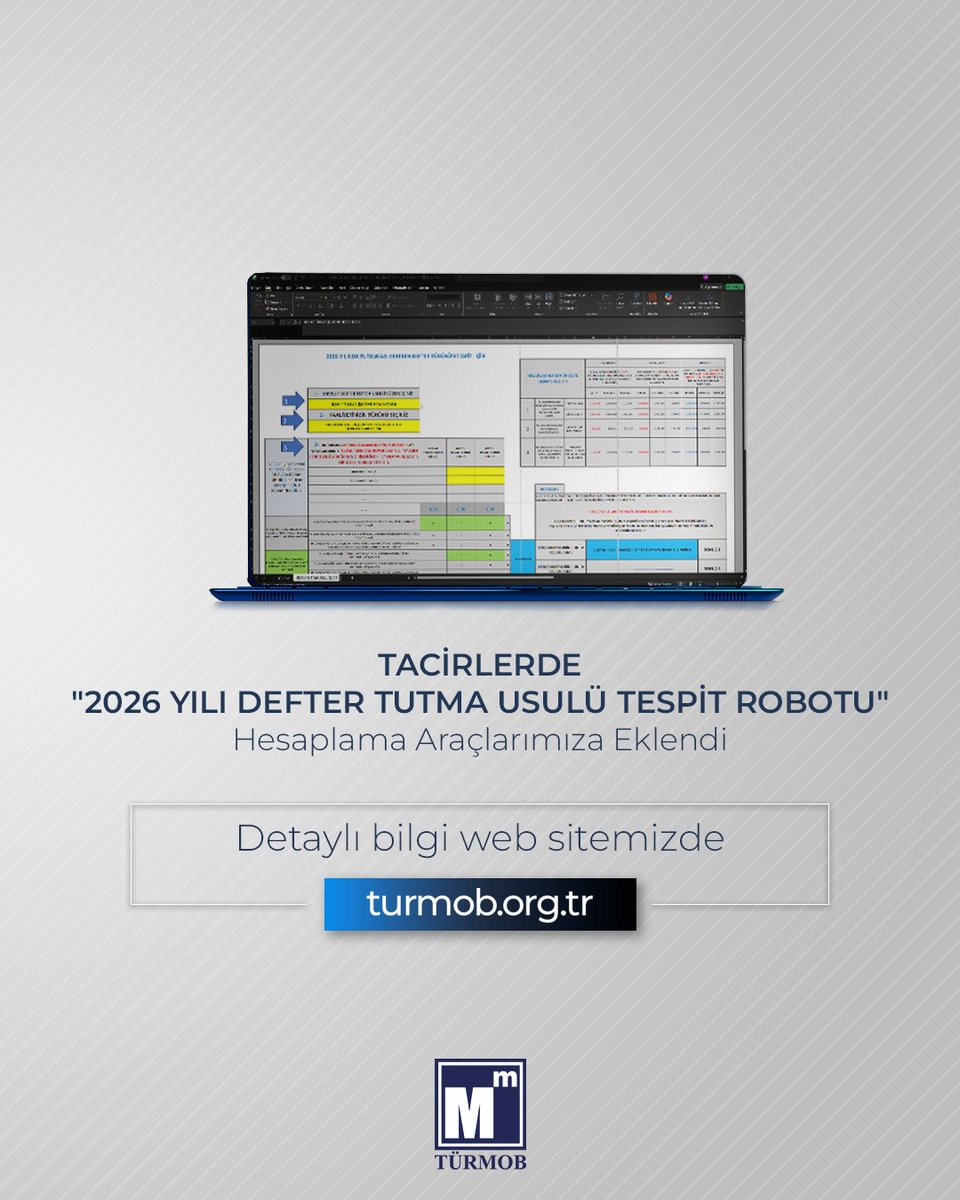 TACİRLERDE "2026 YILI DEFTER TUTMA USULÜ TESPİT ROBOTU" Hesaplama Araçlarımıza Eklenmiştir."

➡️ turmob.info/4pSUvm3

#türmob