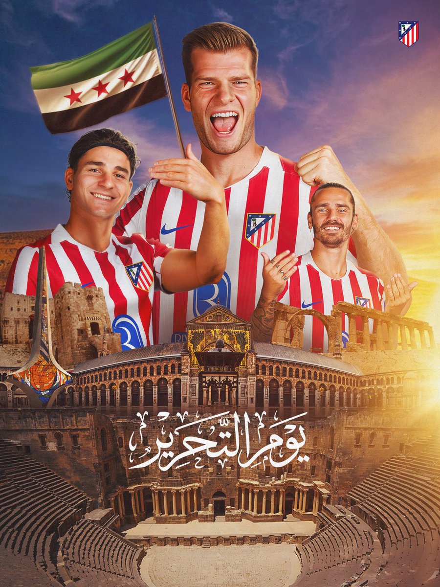من الجميع في أتلتيكو مدريد نبارك للأحباب في سوريا بمناسبة يوم التحـرير.🇸🇾💚

وتمنياتنا لهم بدوام الأمن والسلام 🕊️