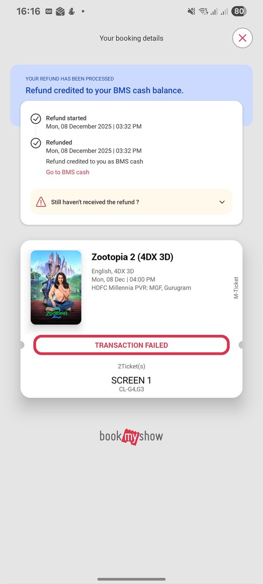 realpulkitgarg's tweet photo. New fraud by @bookmyshow. If u book ticket using BOGO on credit card, it won't book and refund in BMS cash, not in source. Now you can book only 1 ticket again and not two tickets as before. 
Time to go back to good old ticket counters. Avoid Bookmyshow. https://t.co/Oojvg6uqK6