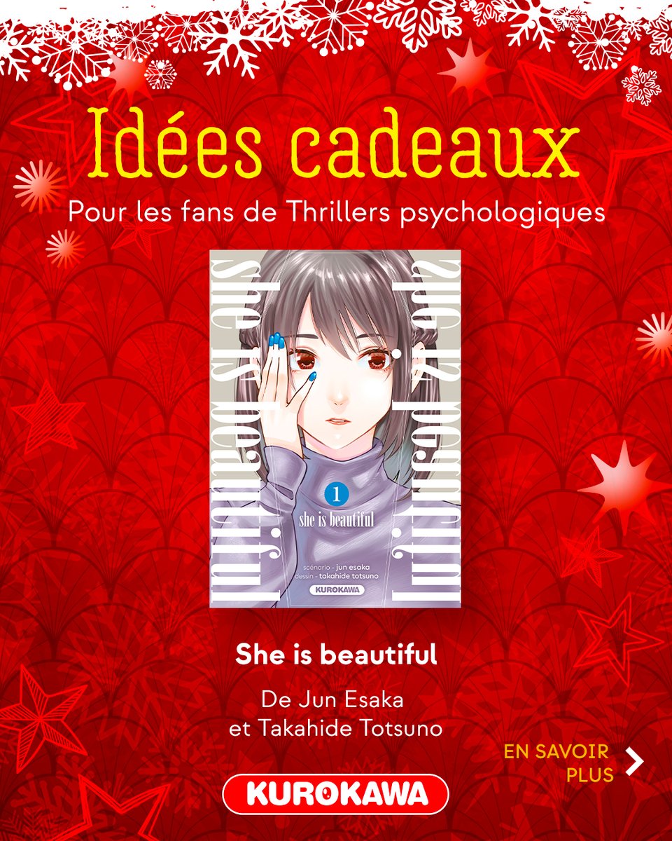 Kurokawa's tweet image. #KuroNoël 🎄 Idées cadeaux manga - Jour 8 🎁

"She is beautiful" 🧠

𝑳𝒆 𝑺𝒂𝒗𝒊𝒆𝒛-𝒗𝒐𝒖𝒔❓ Pour les fans, on retrouve dans le scénario de She is beautiful des similitudes avec le film Memento et la série Stranger Things !
